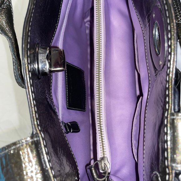 Coach Patent Leather Garnet Turnlock Satchel in Pewter (Style No. 13926) - Picture 11 of 14